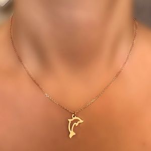 925 Sterling Silver Minimalist Tiny Dolphin Necklace, Rose Gold